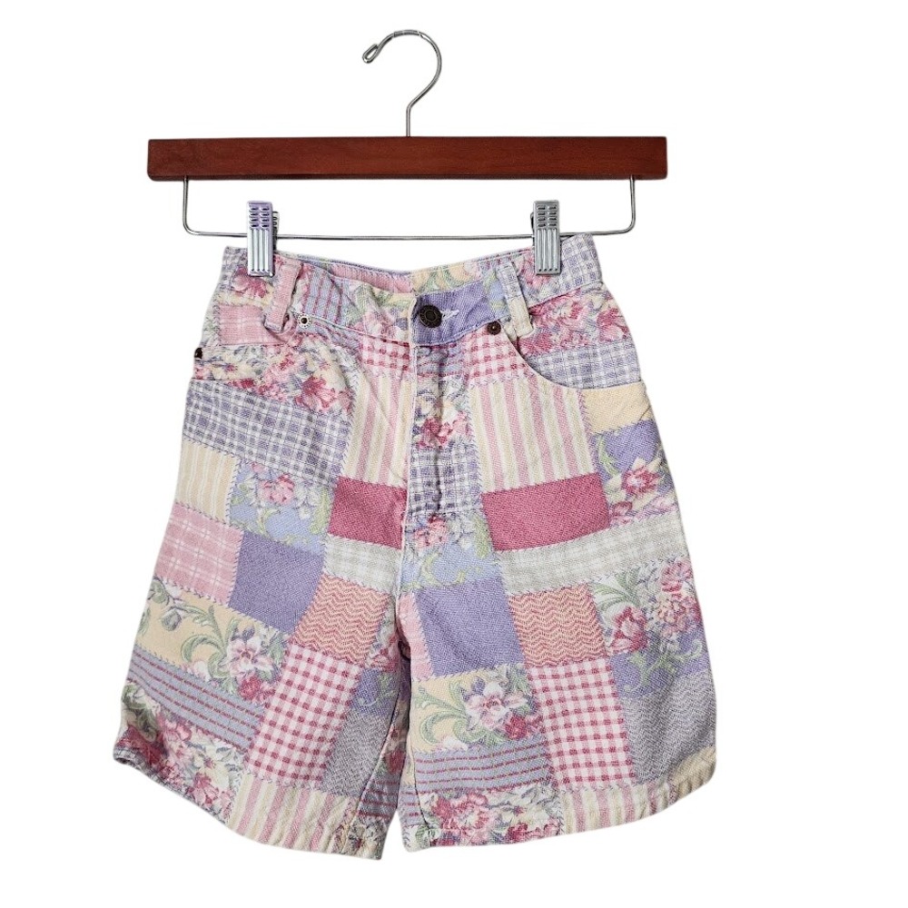 MERONA VINTAGE Patchwork Floral Plaid Shorts Cottagecore Girls 8 Made In USA